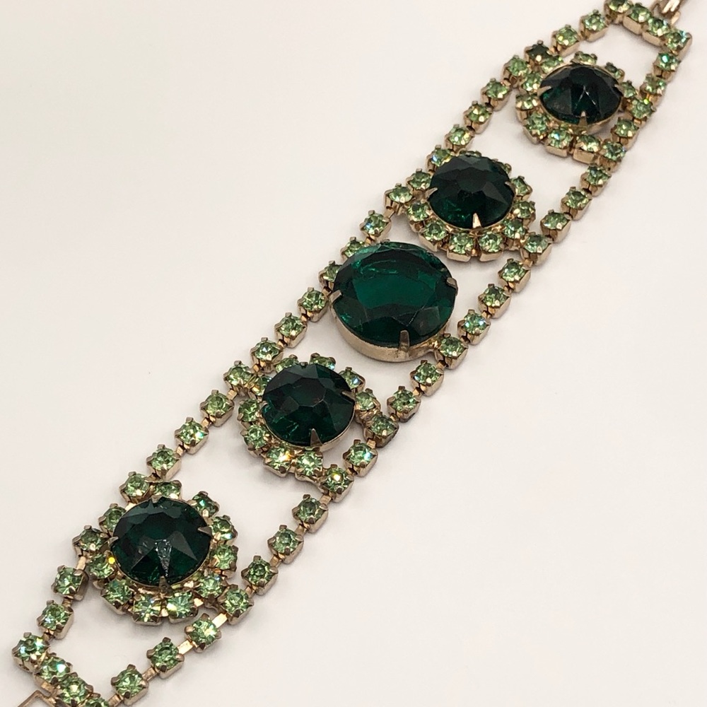Vintage large green glass rhinestone bracelet